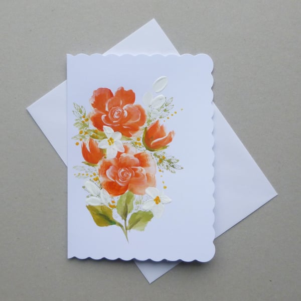hand painted floral greetings card ( ref FA31 D4 )