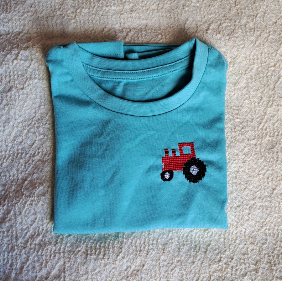 Tractor T-shirt age 12-18 months, hand embroidered