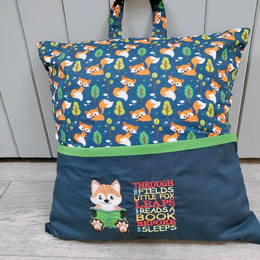 FOX book pillow, reading cushion with carry handle