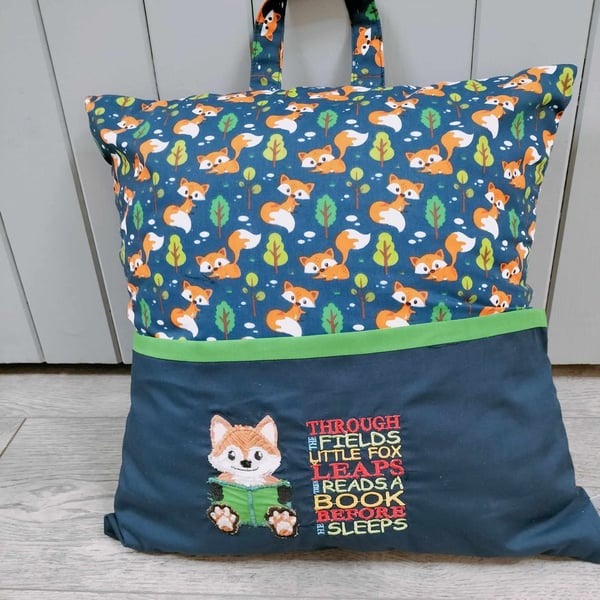 FOX book pillow, reading cushion with carry handle