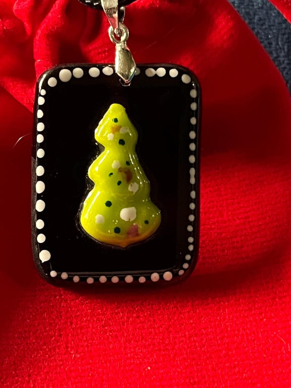 Bespoke Handcrafted Artisan Christmas Tree Pendant on Adjustable Black Cord