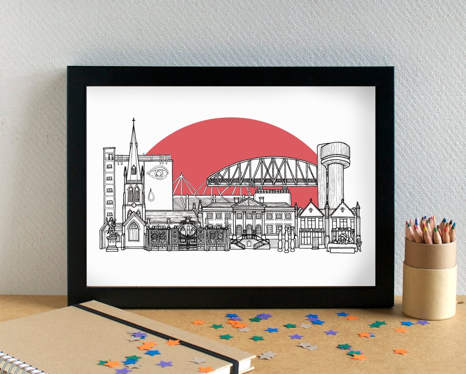 Warrington Landmarks Skyline Art Print