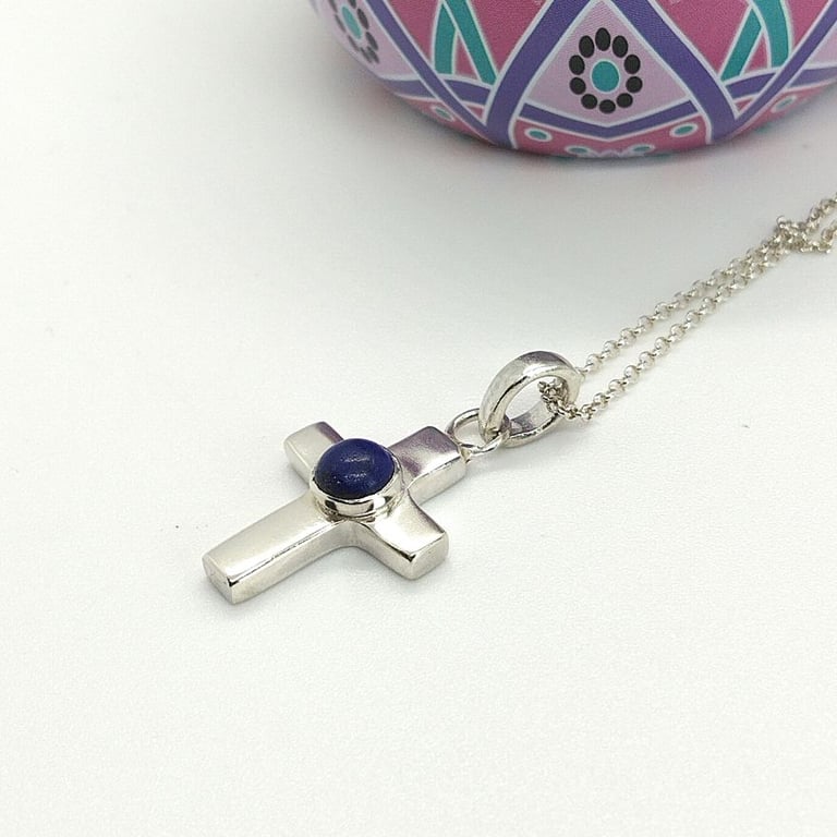 Lapis cross necklace sterling silver hallmarked