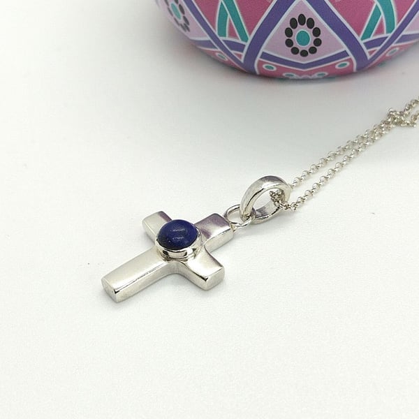 Lapis cross necklace sterling silver hallmarked