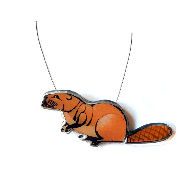 Large statement Whimsical Orange Tan Beaver Resin Necklace by Ellymental 