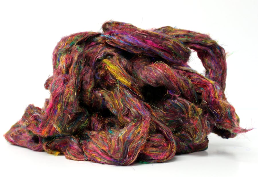 Carded Recycled Sari Silk Fibre 100g for handspinning felting paper making