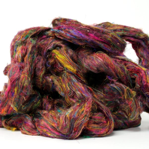 Carded Recycled Sari Silk Fibre 100g for handspinning felting paper making