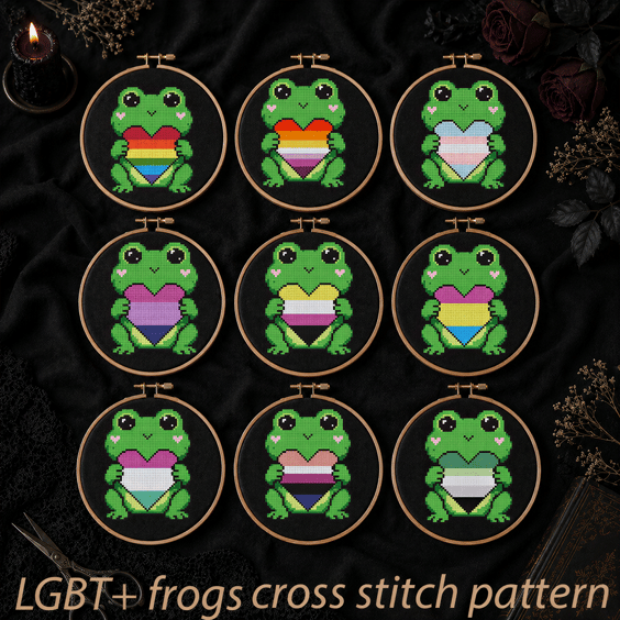 LGBT pride frogs counted cross stitch patterns 