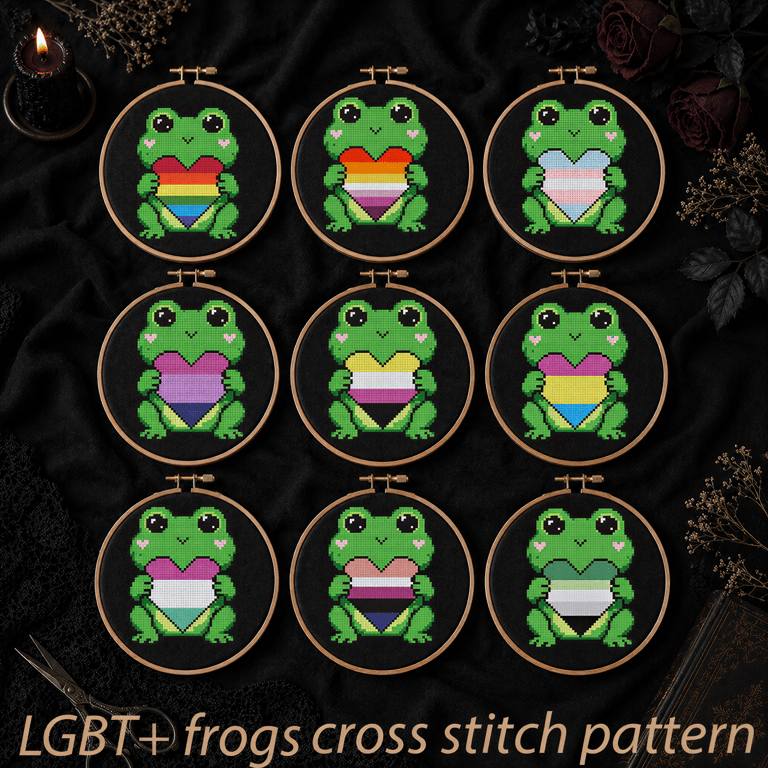 LGBT pride frogs counted cross stitch patterns 
