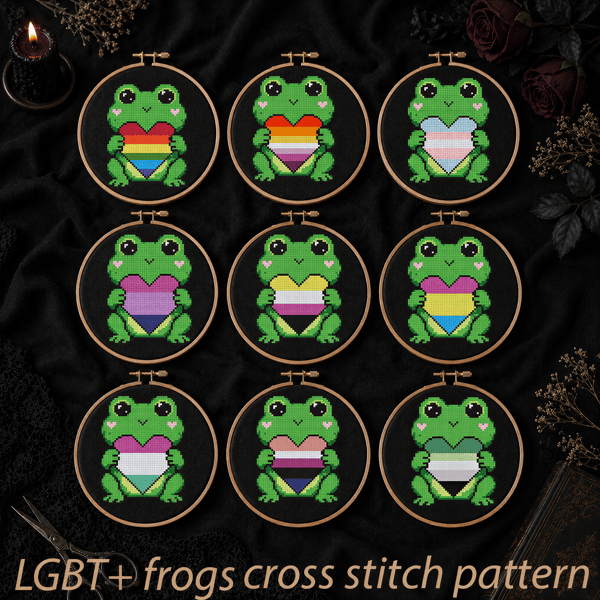 LGBT pride frogs counted cross stitch patterns 