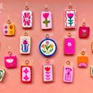Tiny Clay Charm, Pendant, Hand Painted, Flower (Individual)