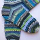 socks, knitted socks, hand knit mens wool scrappy socks size 8-10