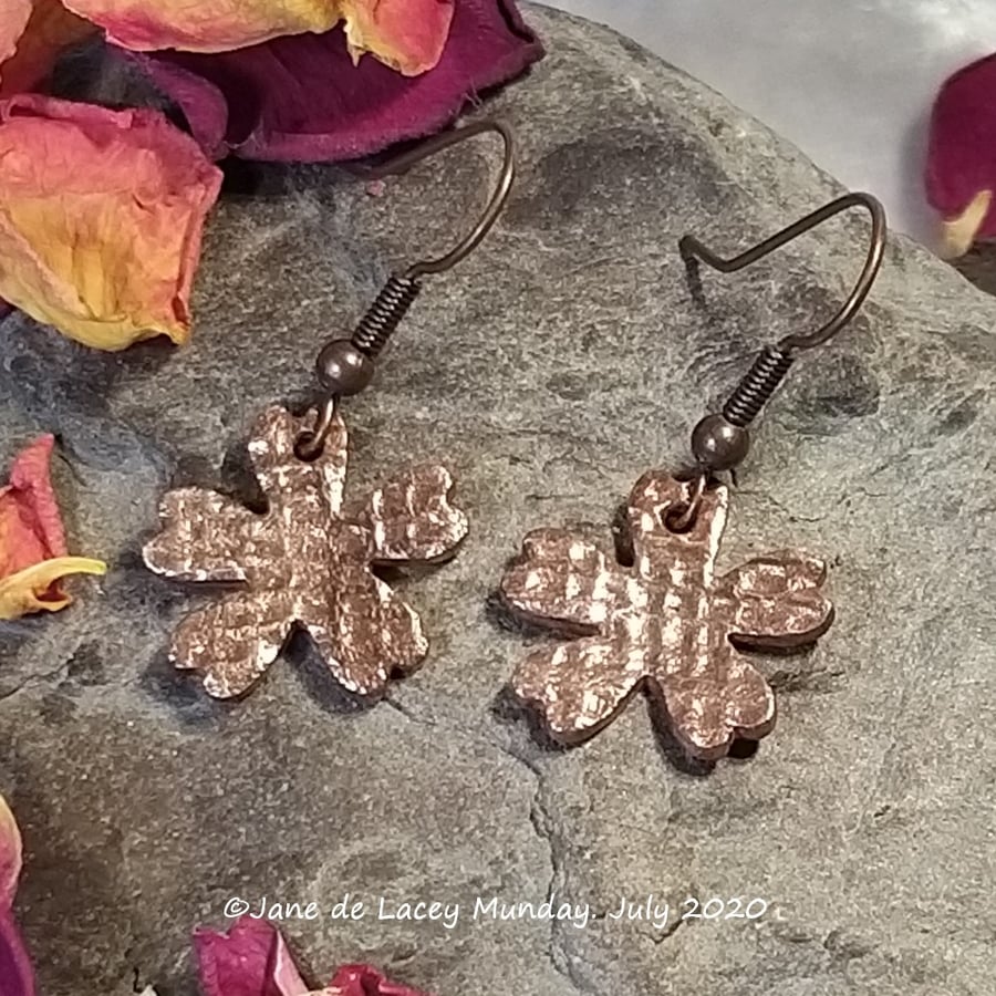 Copper Textured Flower Earrings