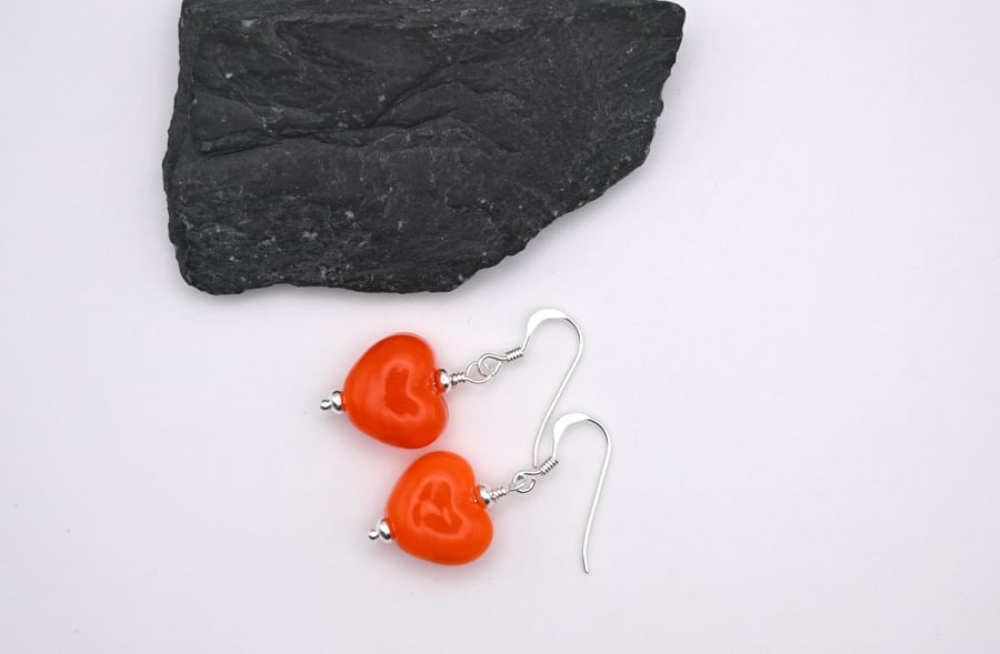 orange glass heart earrings