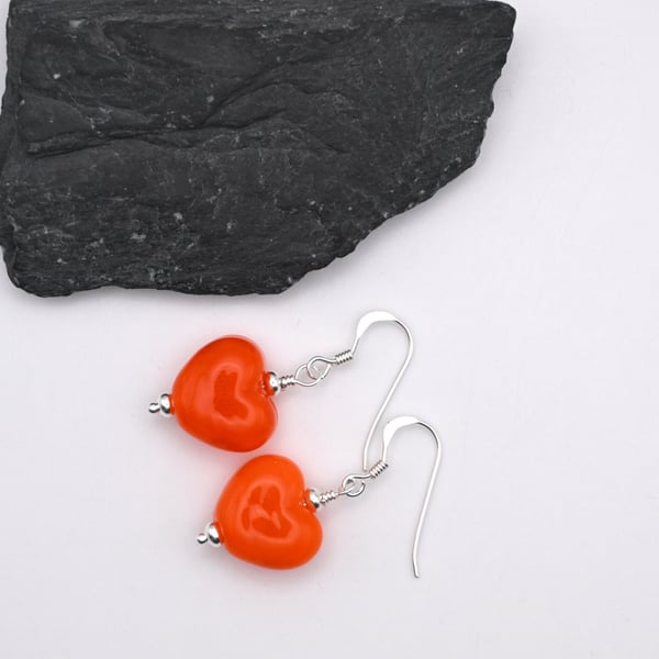 orange glass heart earrings