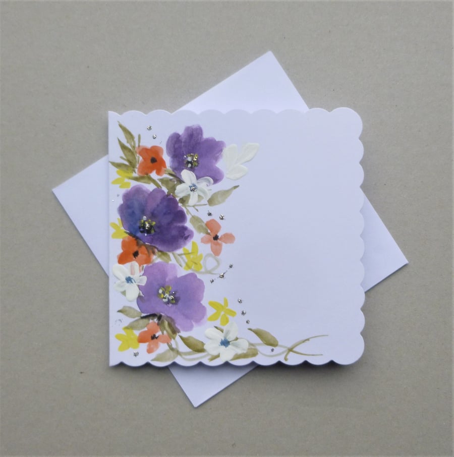 greetings card blank card hand painted floral original art ( ref F 486.H1 )