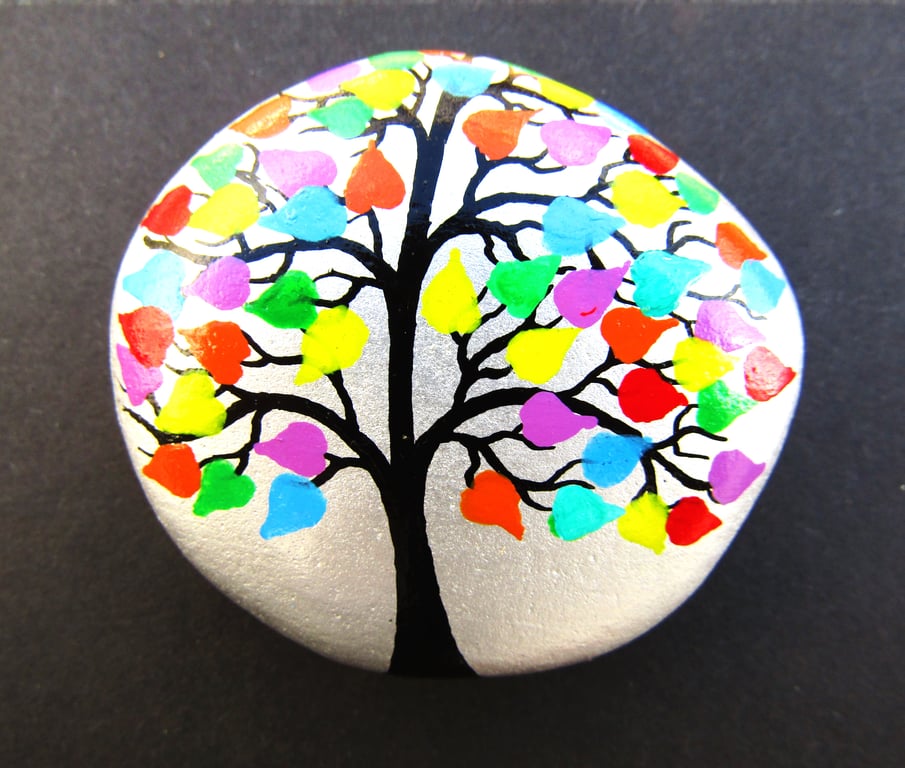 Tree Stone Painting, Love Gift, Hand Painted Pebble, LGBTQ, Anniversary Hearts