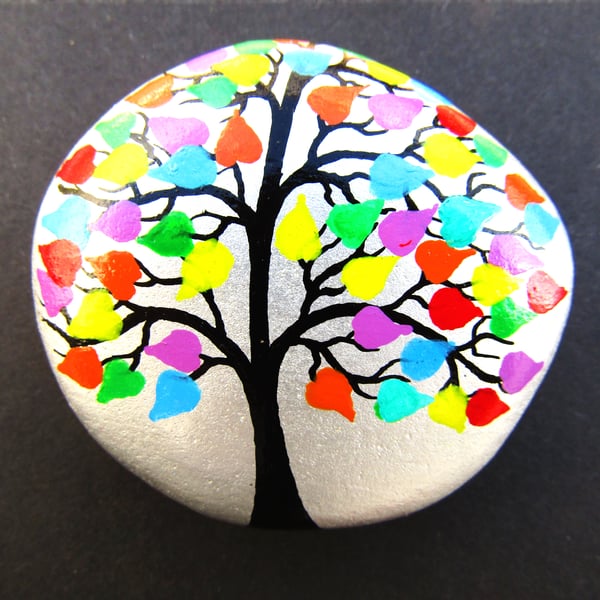 Tree Stone Painting, Love Gift, Hand Painted Pebble, LGBTQ, Anniversary Hearts