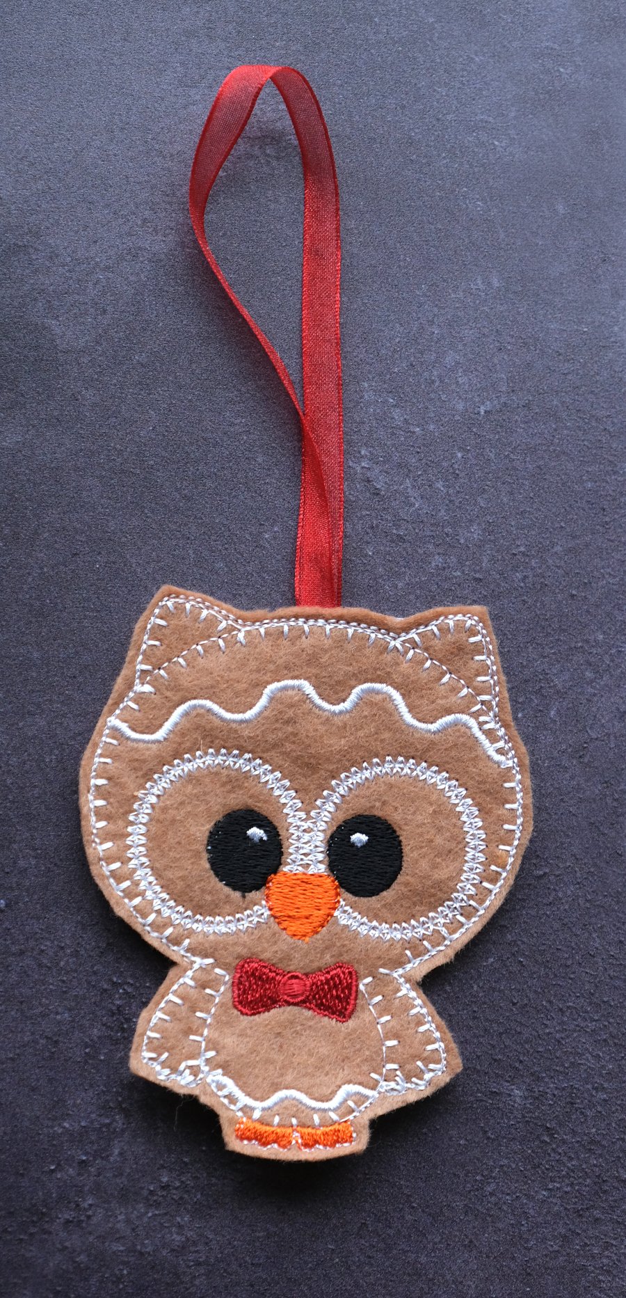 Gingerbread felt hanging owl decoration