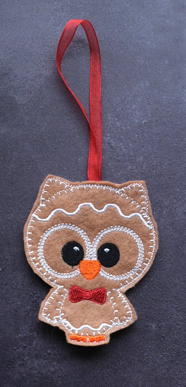 Gingerbread felt hanging owl decoration