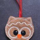 Gingerbread felt hanging owl decoration