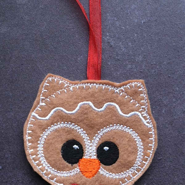 Gingerbread felt hanging owl decoration