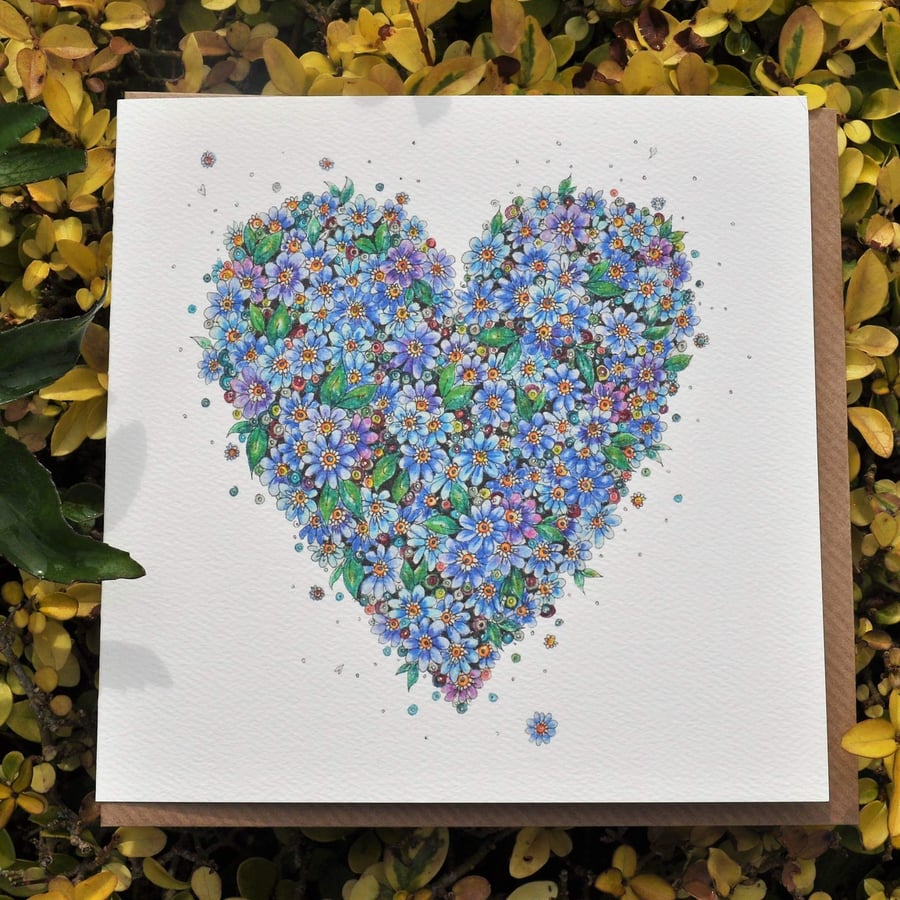 Forget-me-not Floral Heart greeting card 
