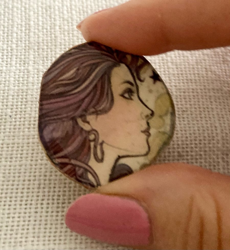 Rhiannon Handcrafted Brooch Pin on Wood Slice