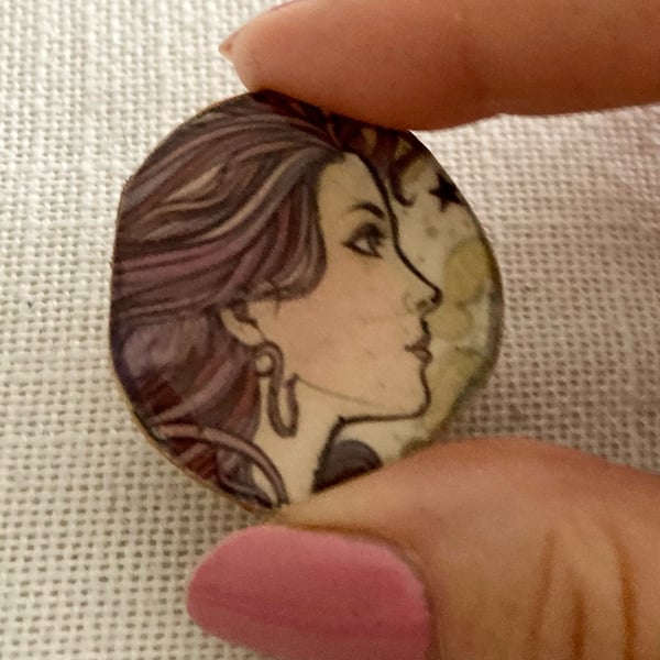 Rhiannon Handcrafted Brooch Pin on Wood Slice