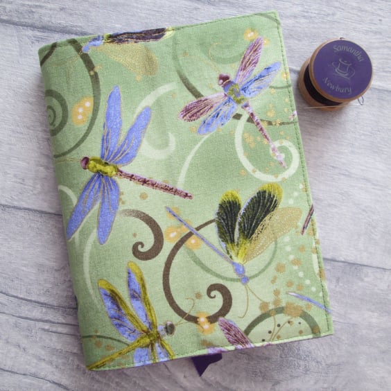 A6 Reusable Notebook Cover - Lilac Dragonflies, Dragonfly Notebook