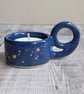 Perfectly Imperfect Mid blue ceramic tealight holder with gold stars