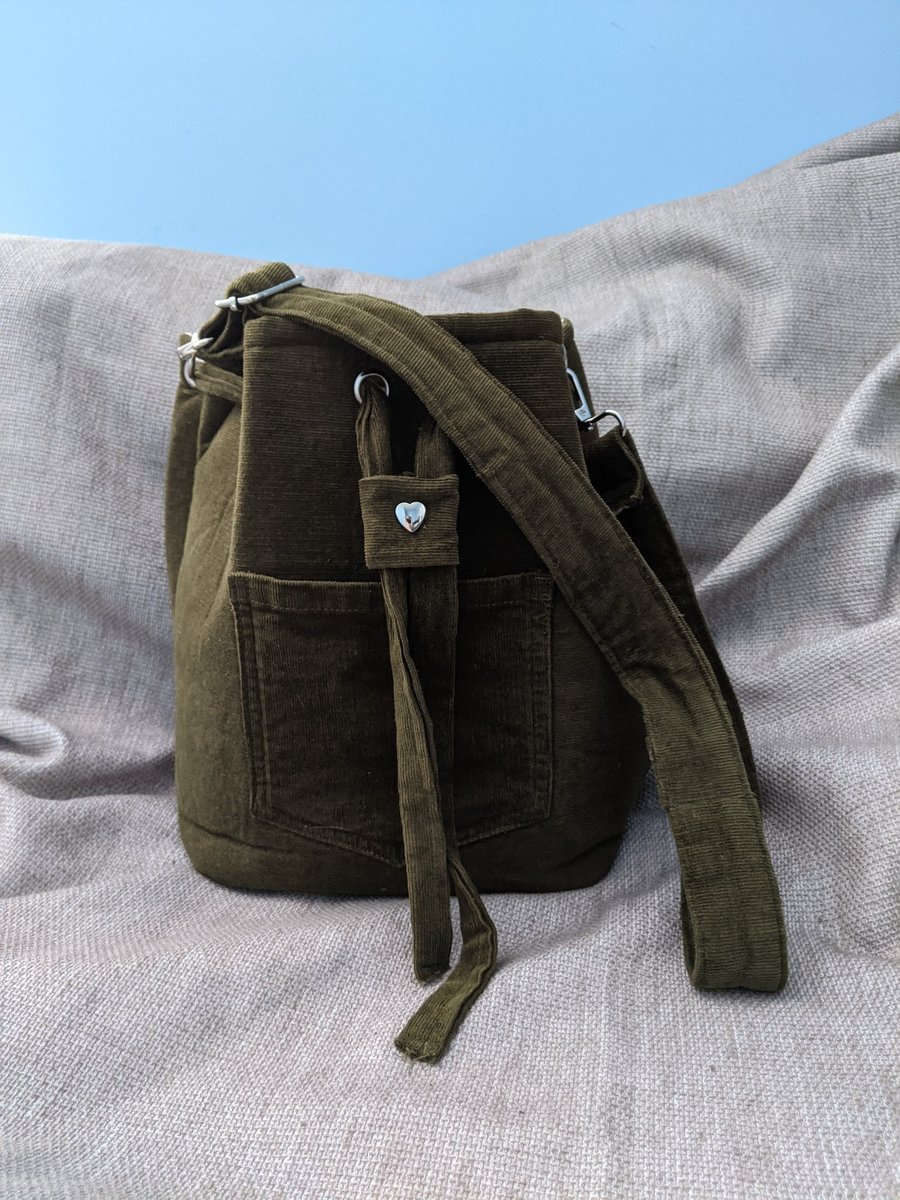 Bucket Bag Upcycled Olive Green Corduroy 