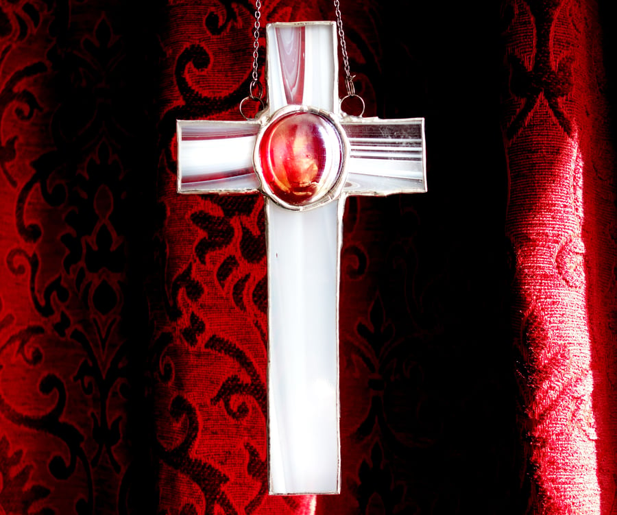 Stained Glass Suncatcher Cross Crucifix 