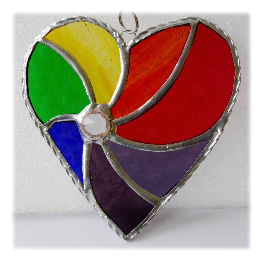 Rainbow Swirl Heart Stained Glass Suncatcher 046