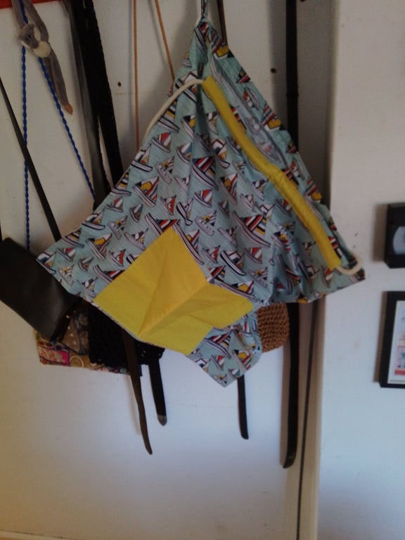 cotton laundry bag handmade in a blue sailing theme