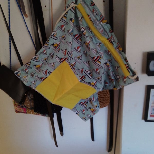 cotton laundry bag handmade in a blue sailing theme