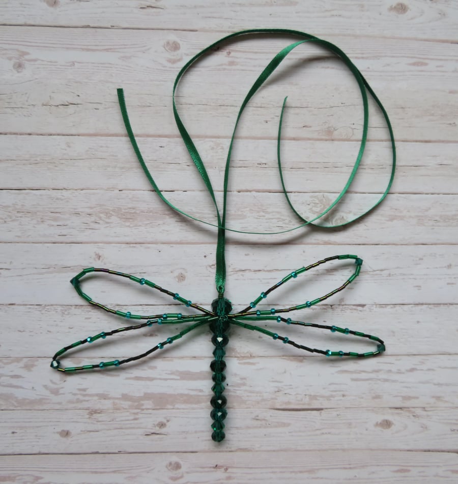 Bottle Emerald Green Beaded Crystal Dragonfly Ornament Decoration Gifts 