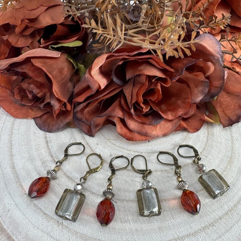 Vintage bead stitch markers for knitting and crochet, set of 6