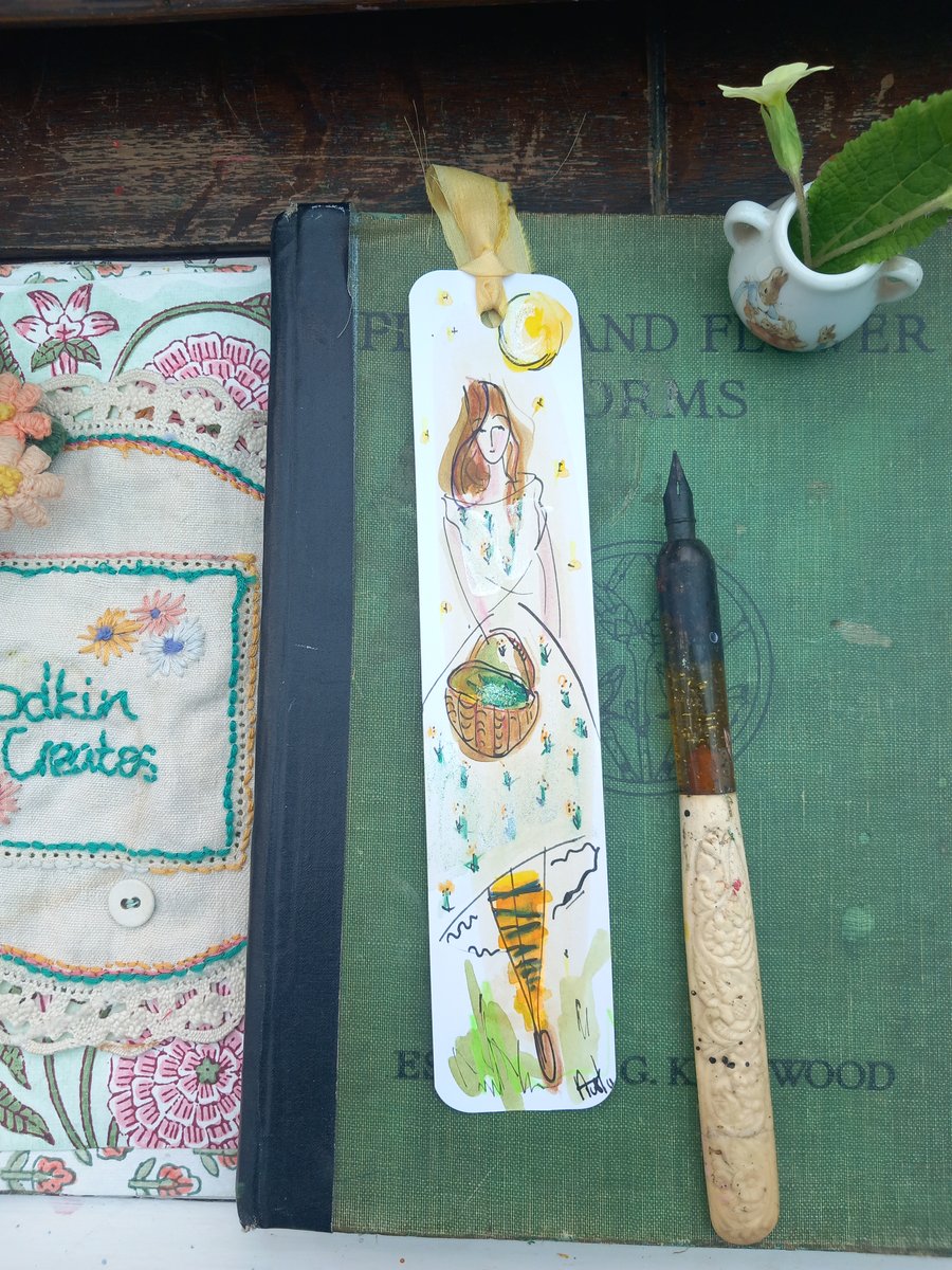 Handmade Bookmark ' foraging , gardening with her basket 