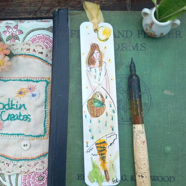 Handmade Bookmark ' foraging , gardening with her basket 