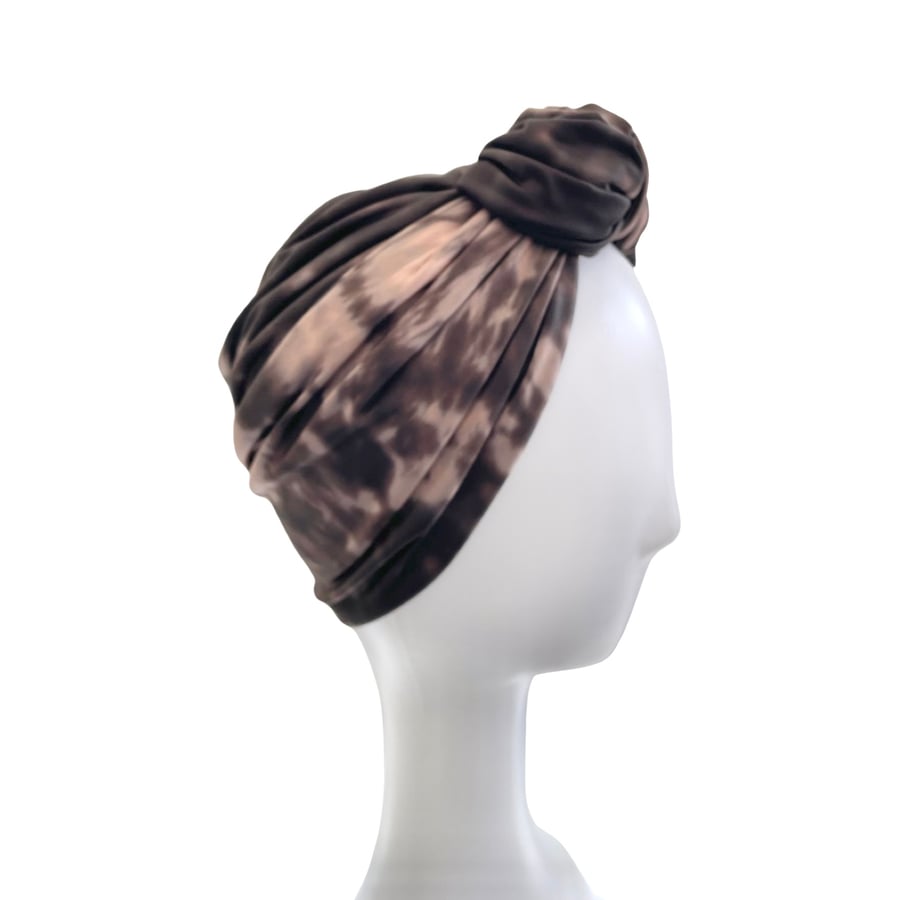 Nude and black tie dye print vintage style prettied turban hat head wrap for her