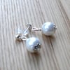 White Glass Faux Pearl Stud Earrings