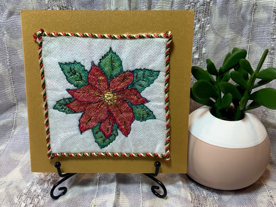 'Festive Pointsettia' Textile Christmas Card
