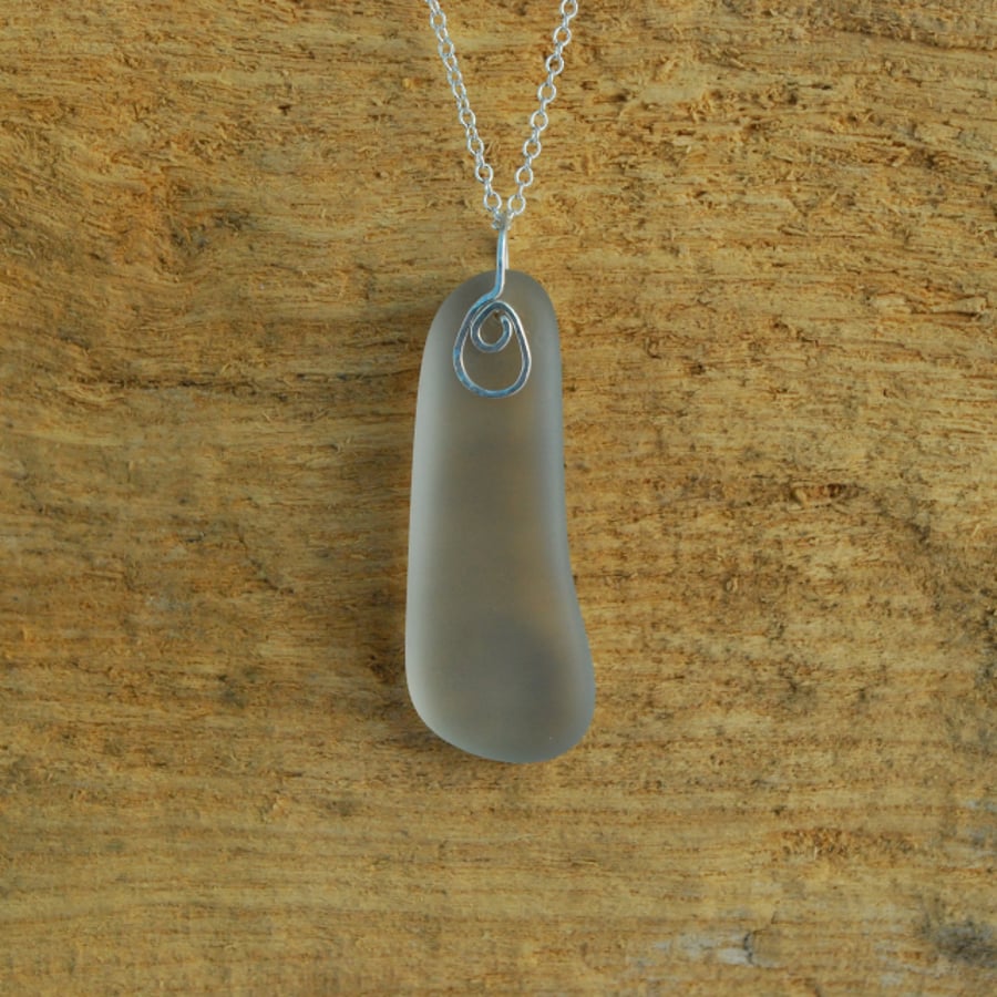 Beach glass pendant with silver bail