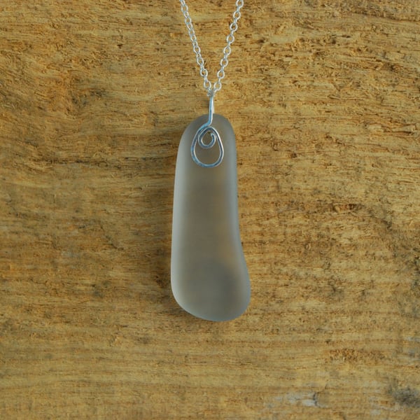 Beach glass pendant with silver bail