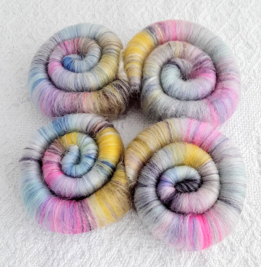 'Jelly Bean' Wool Rolags, hand pulled 100 grams