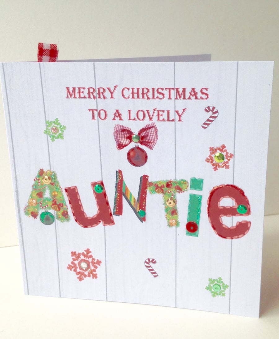 Christmas Card Family,Auntie,Printed Design,Handmade Can Be Personalised