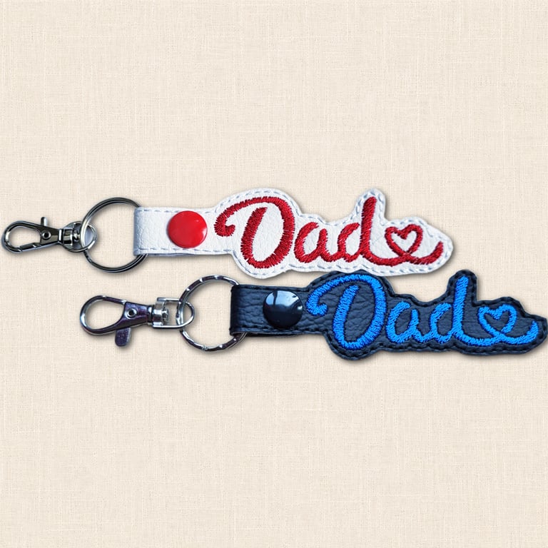 Dad Keyring - Embroidered Heart Faux Leather Gift for Father's Day
