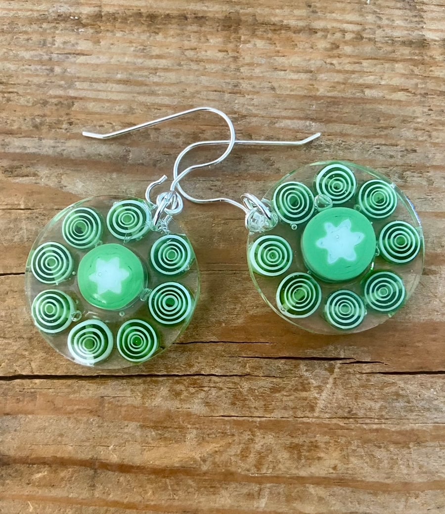 Resin green boho dangle earrings green.