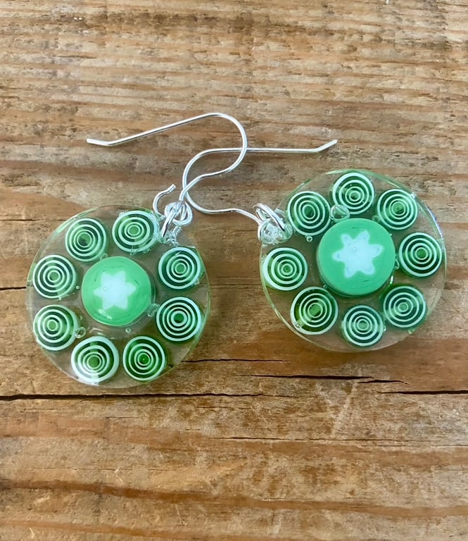 Resin green boho dangle earrings green.